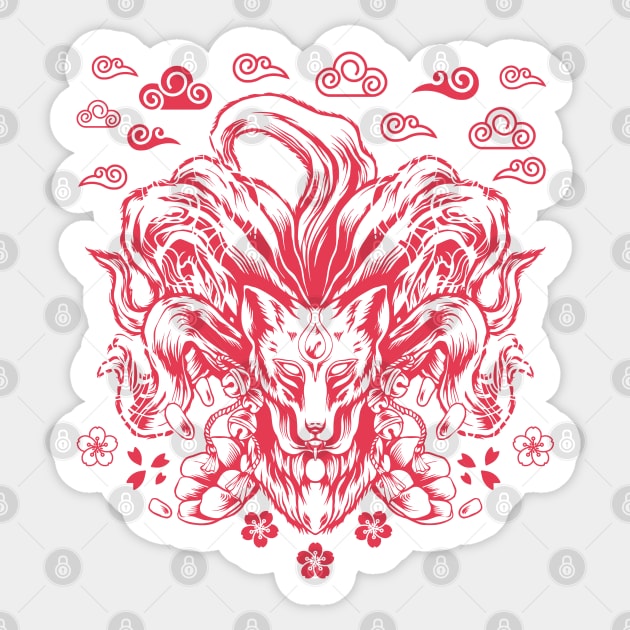 Anime Nine-tailed Fox Kitsune Sticker by Souls.Print